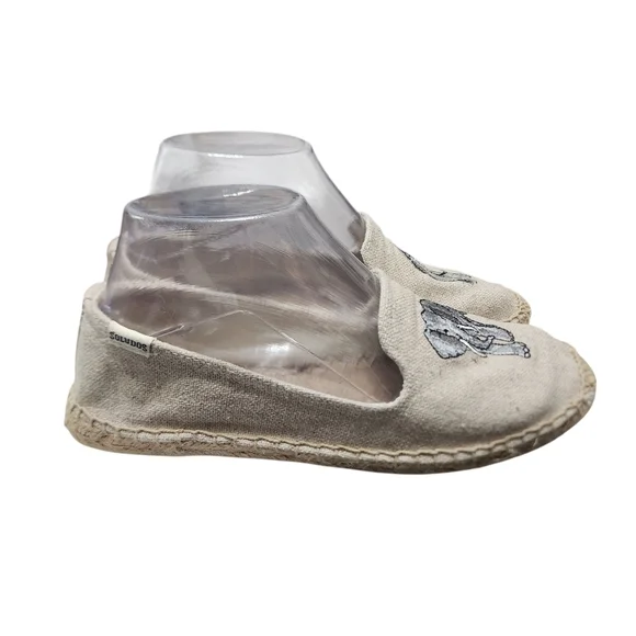 EUC Soludos Women's Elephant Embroidered Smoking Slipper Espadrilles In Sand - Picture 5 of 11